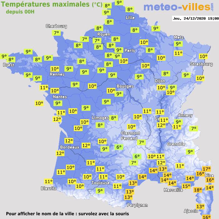 Température maximum pour le 24/12/2020 à 1812
