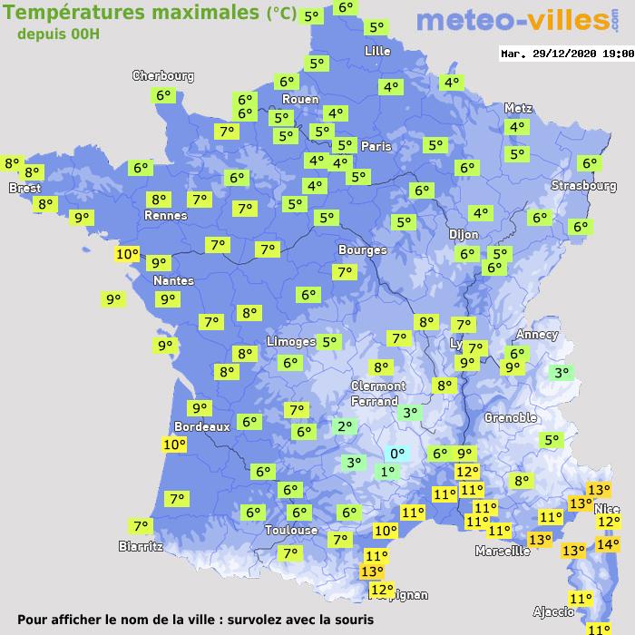 Température maximum pour le 29/12/2020 à 1812