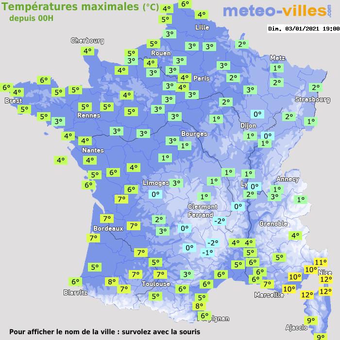 Température maximum pour le 03/01/2021 à 1812