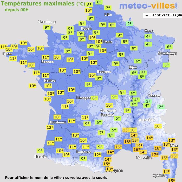 Température maximum pour le 13/01/2021 à 1812