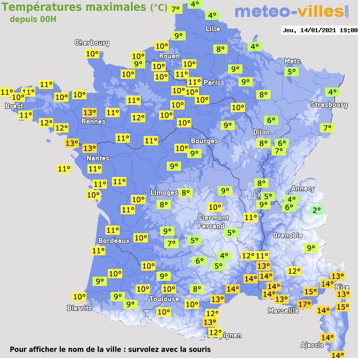 Température maximum pour le 14/01/2021 à 1812