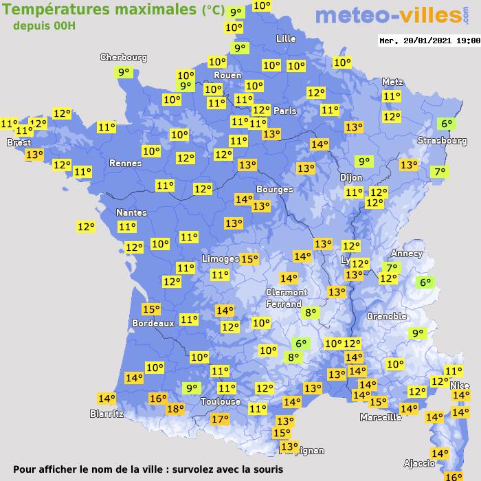 Température maximum pour le 20/01/2021 à 1812