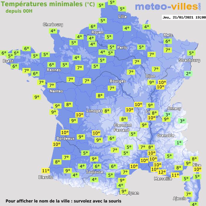 Température minimum pour le 21/01/2021 à 1812