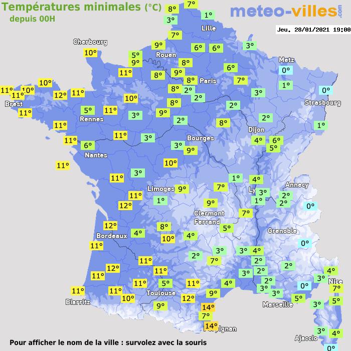 Température minimum pour le 28/01/2021 à 1812