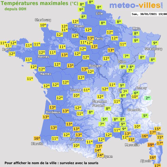 Température maximum pour le 30/01/2021 à 1812