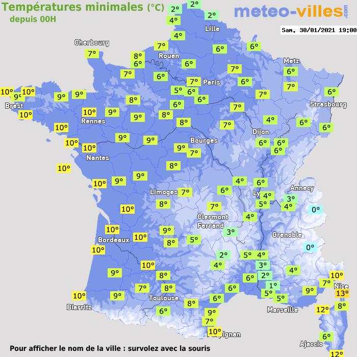 Température minimum pour le 30/01/2021 à 1812