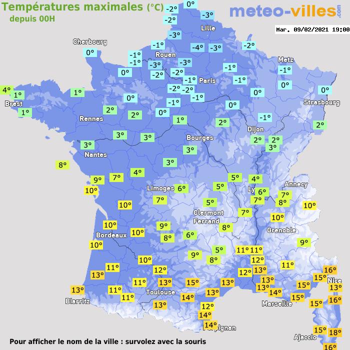 Température maximum pour le 09/02/2021 à 1812
