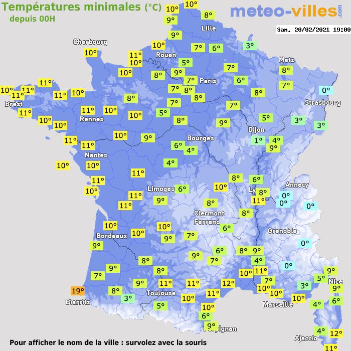 Température minimum pour le 20/02/2021 à 1812