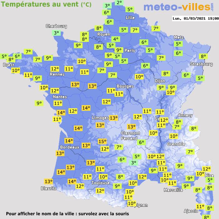 Météo France températures windchill