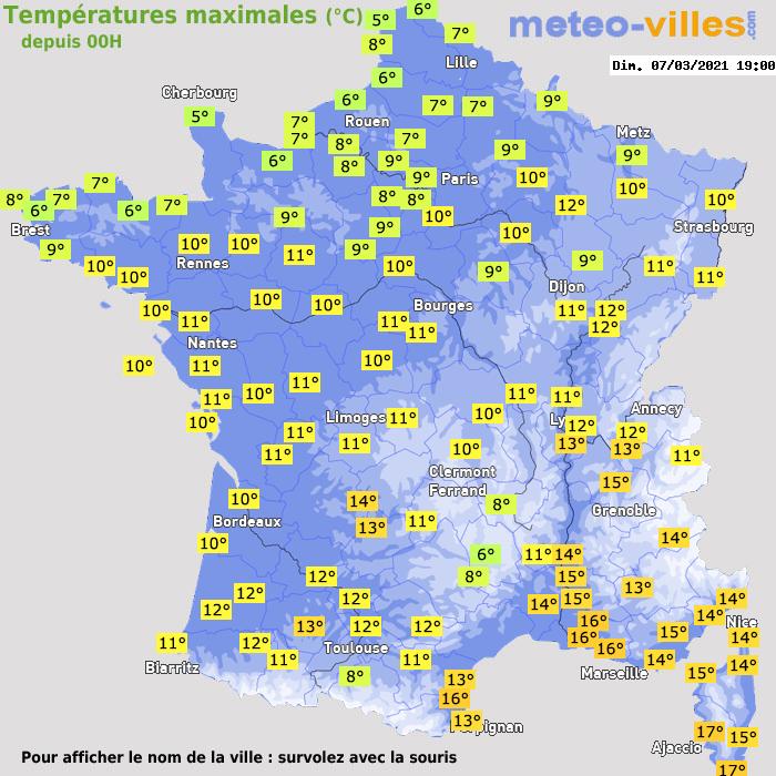 Température maximum pour le 07/03/2021 à 1812
