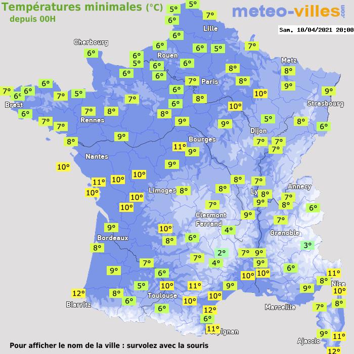 Température minimum pour le 10/04/2021 à 1812