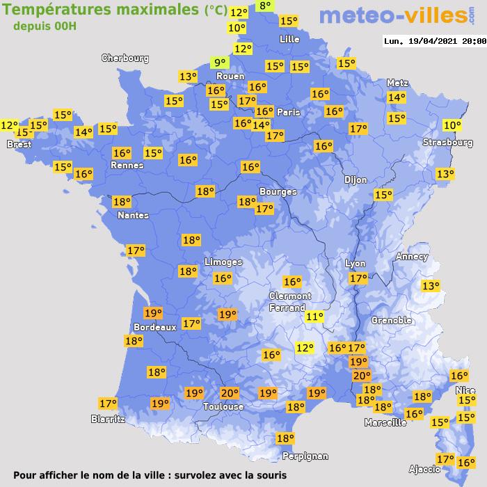 Température maximum pour le 19/04/2021 à 1812