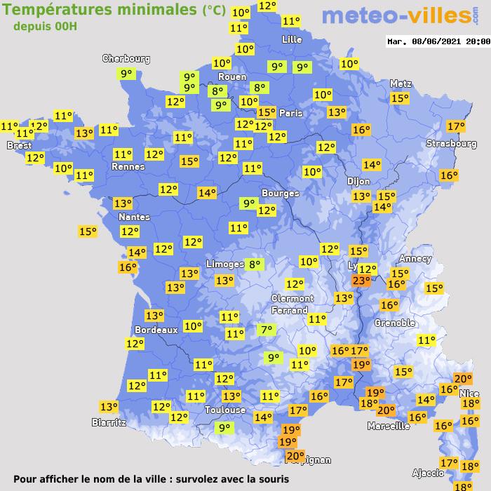 Température minimum pour le 08/06/2021 à 1812