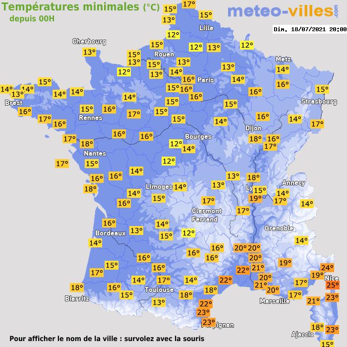 Température minimum pour le 18/07/2021 à 1812