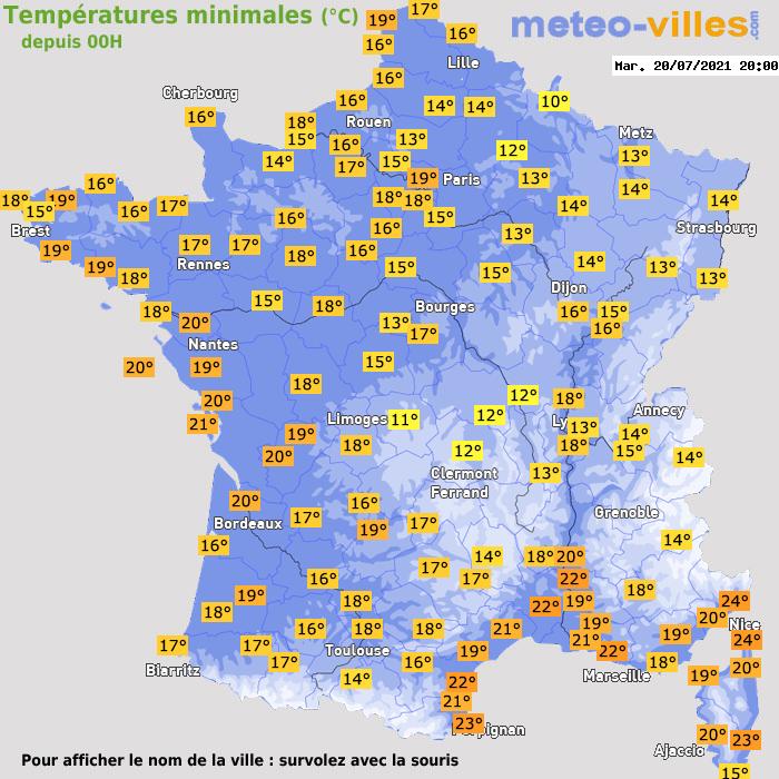 Température minimum pour le 20/07/2021 à 1812