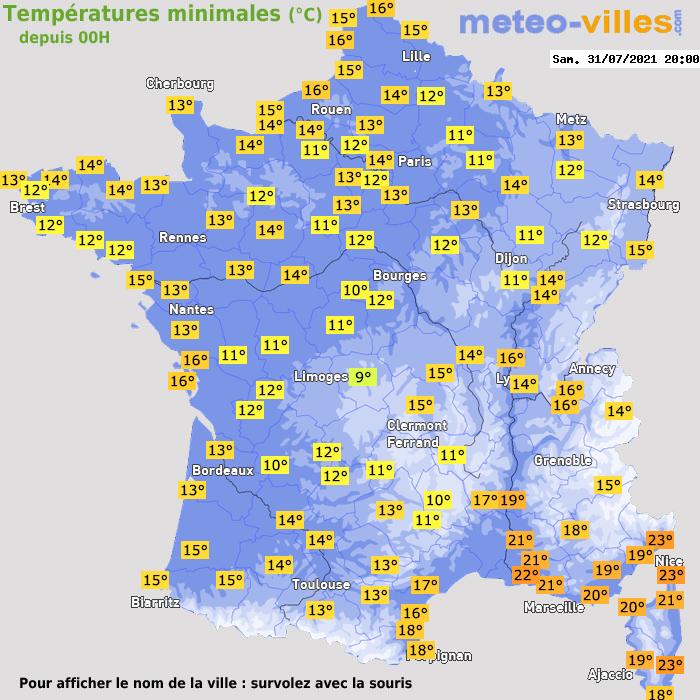 Température minimum pour le 31/07/2021 à 1812