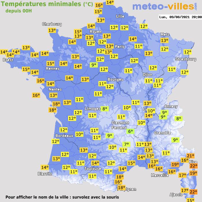 Température minimum pour le 09/08/2021 à 1812