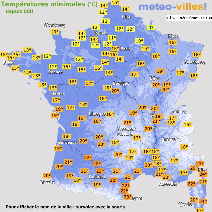 Température minimum pour le 15/08/2021 à 1812