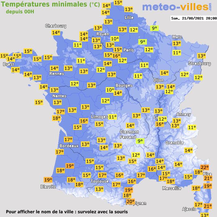 Température minimum pour le 21/08/2021 à 1812