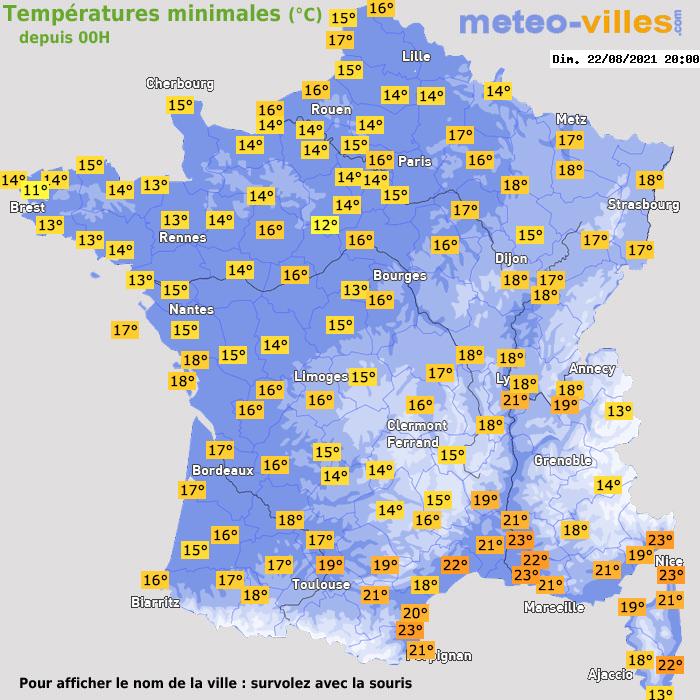 Température minimum pour le 22/08/2021 à 1812