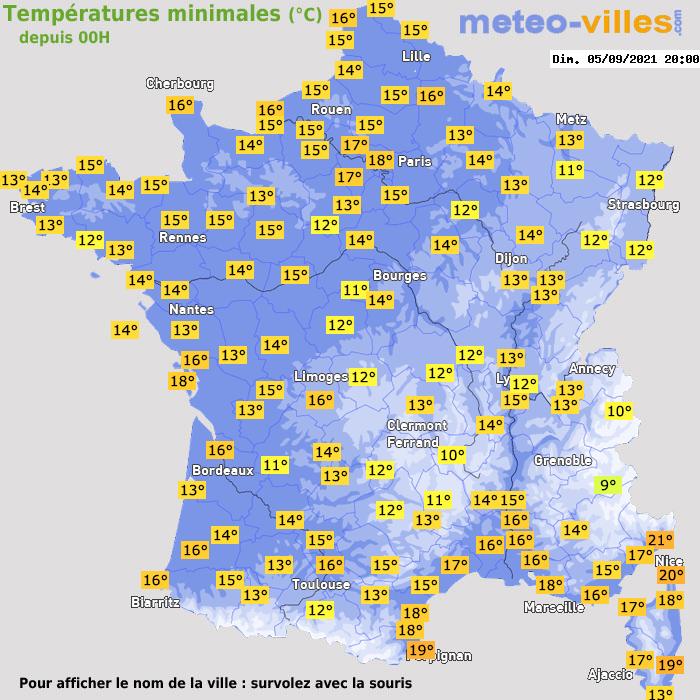 Température minimum pour le 05/09/2021 à 1812