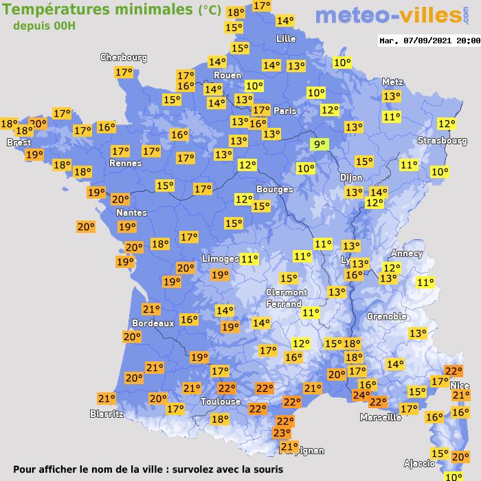 Température minimum pour le 07/09/2021 à 1812