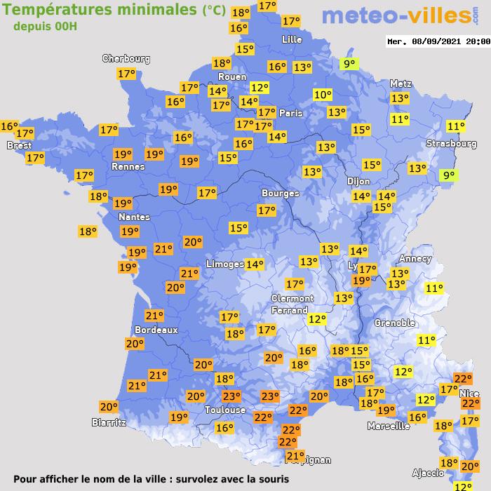 Température minimum pour le 08/09/2021 à 1812
