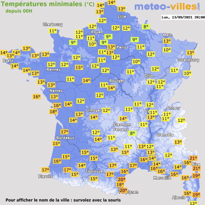 Température minimum pour le 13/09/2021 à 1812