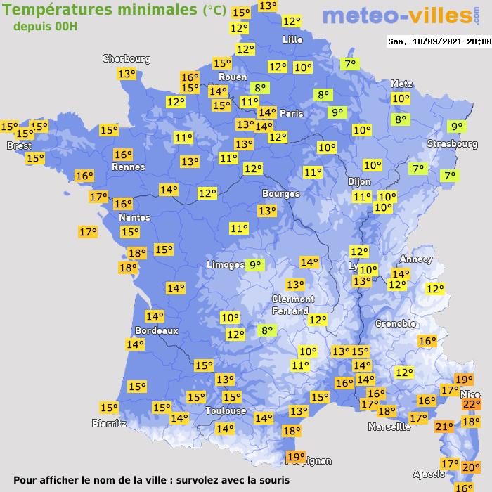 Température minimum pour le 18/09/2021 à 1812