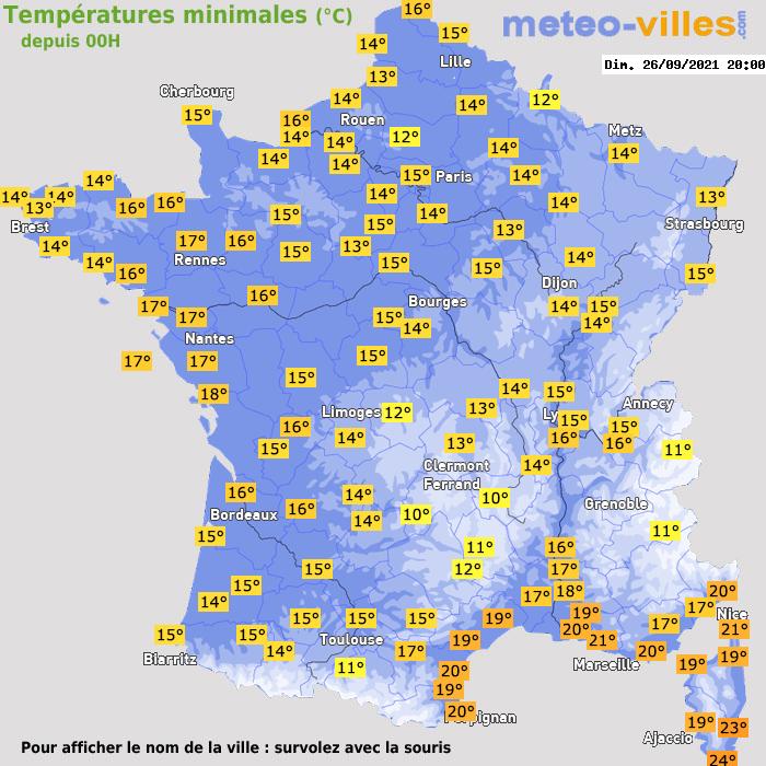 Température minimum pour le 26/09/2021 à 1812