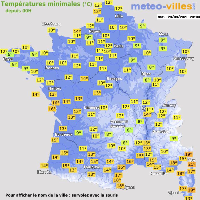 Température minimum pour le 29/09/2021 à 1812