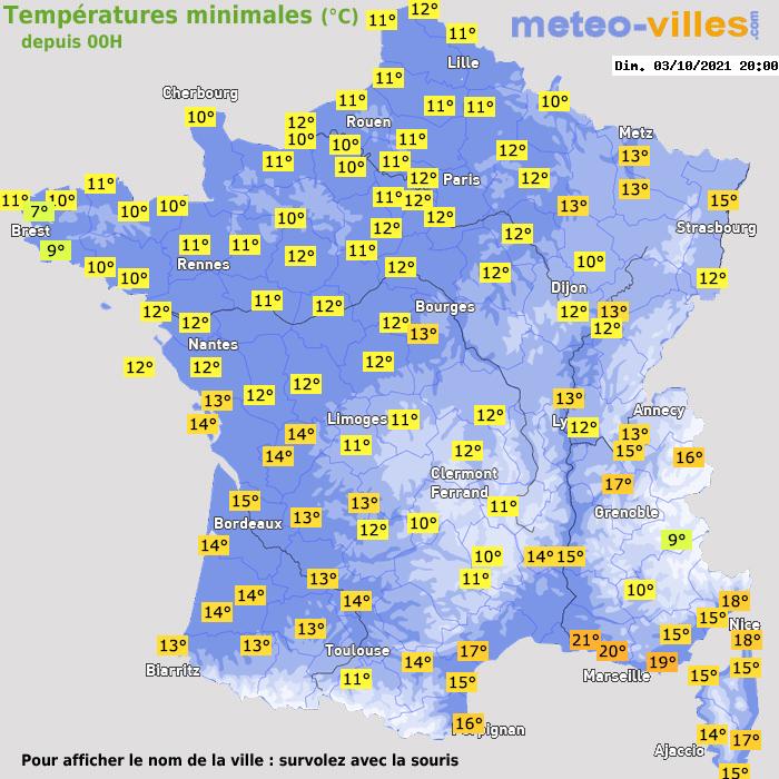 Température minimum pour le 03/10/2021 à 1812