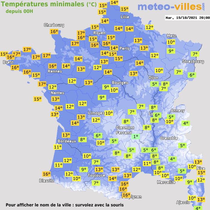 Température minimum pour le 19/10/2021 à 1812