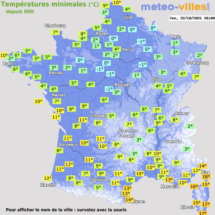 Température minimum pour le 22/10/2021 à 1812