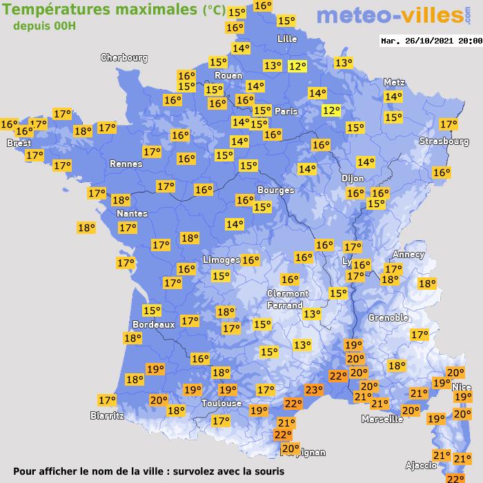 Température maximum pour le 26/10/2021 à 1812