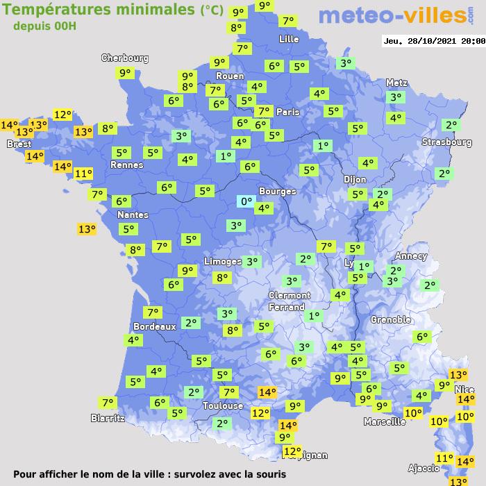 Température minimum pour le 28/10/2021 à 1812