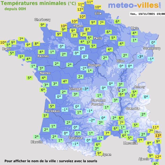 Température minimum pour le 19/11/2021 à 1812