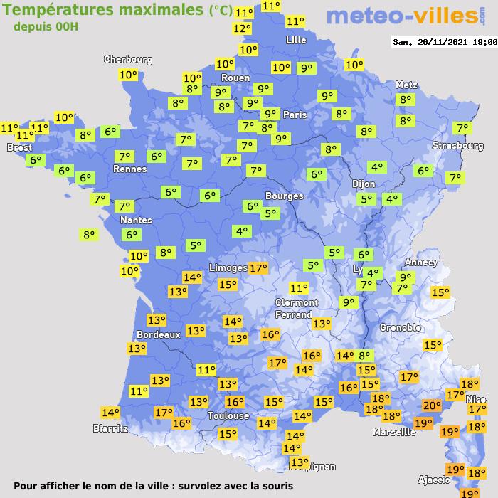 Température maximum pour le 20/11/2021 à 1812