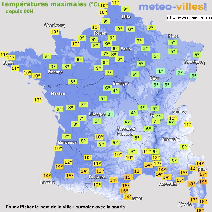 Température maximum pour le 21/11/2021 à 1812