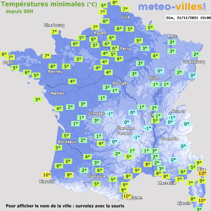 Température minimum pour le 21/11/2021 à 1812