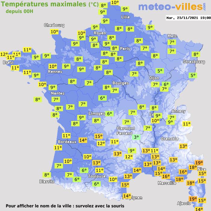 Température maximum pour le 23/11/2021 à 1812
