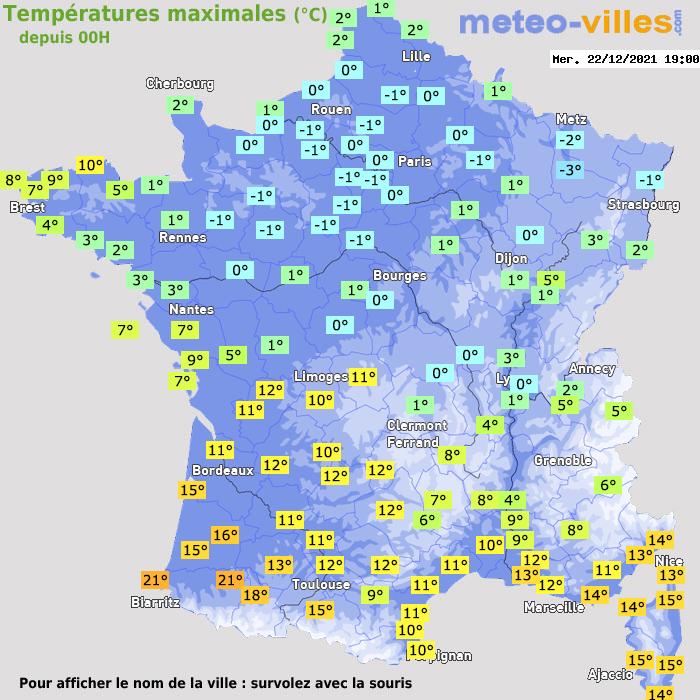 Température maximum pour le 22/12/2021 à 1812