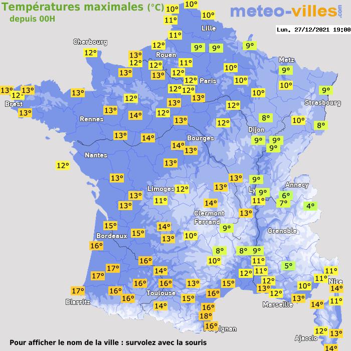 Température maximum pour le 27/12/2021 à 1812