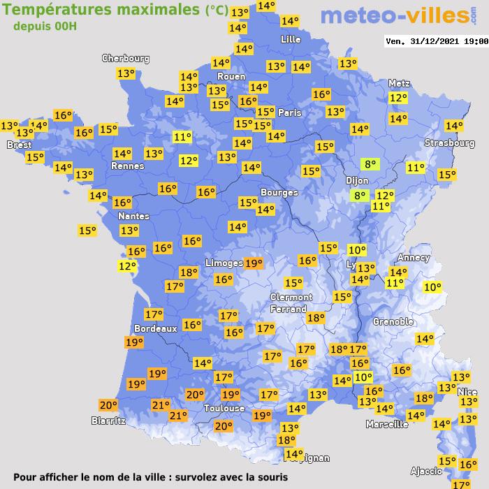 Température maximum pour le 31/12/2021 à 1812