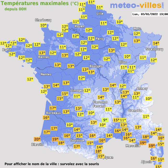 Température maximum pour le 03/01/2022 à 1812