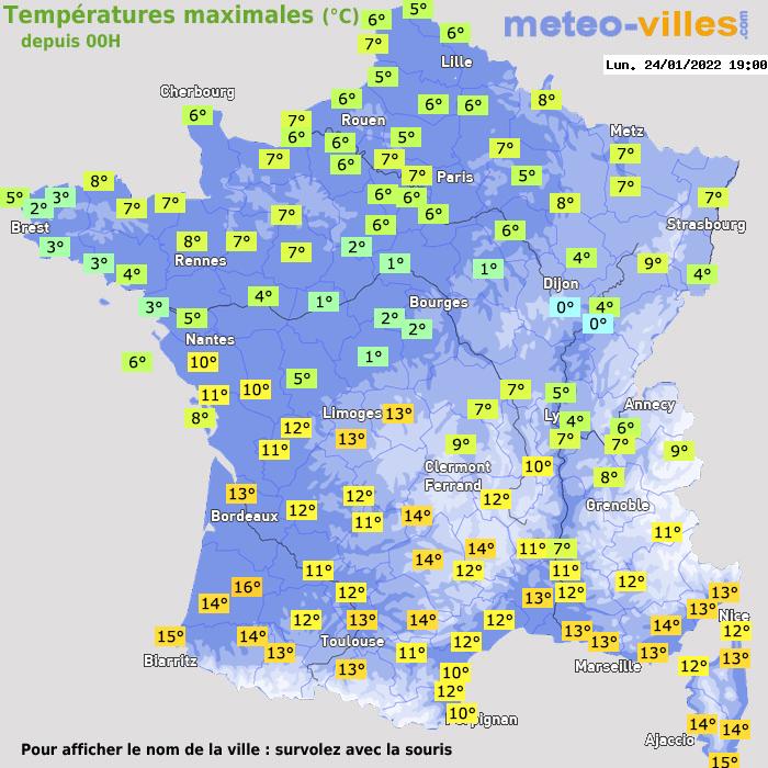 Température maximum pour le 24/01/2022 à 1812