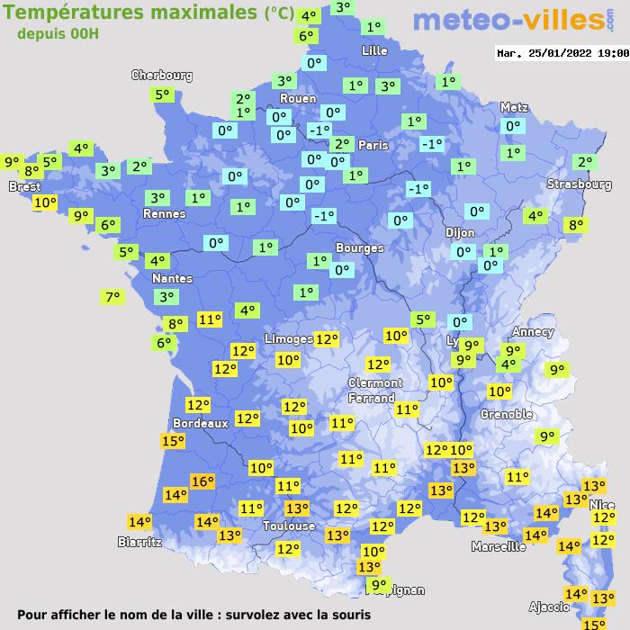 Température maximum pour le 25/01/2022 à 1812
