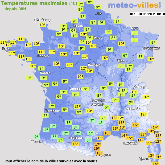 Température maximum pour le 30/01/2022 à 1812