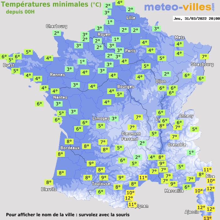 Température minimum pour le 31/03/2022 à 1812