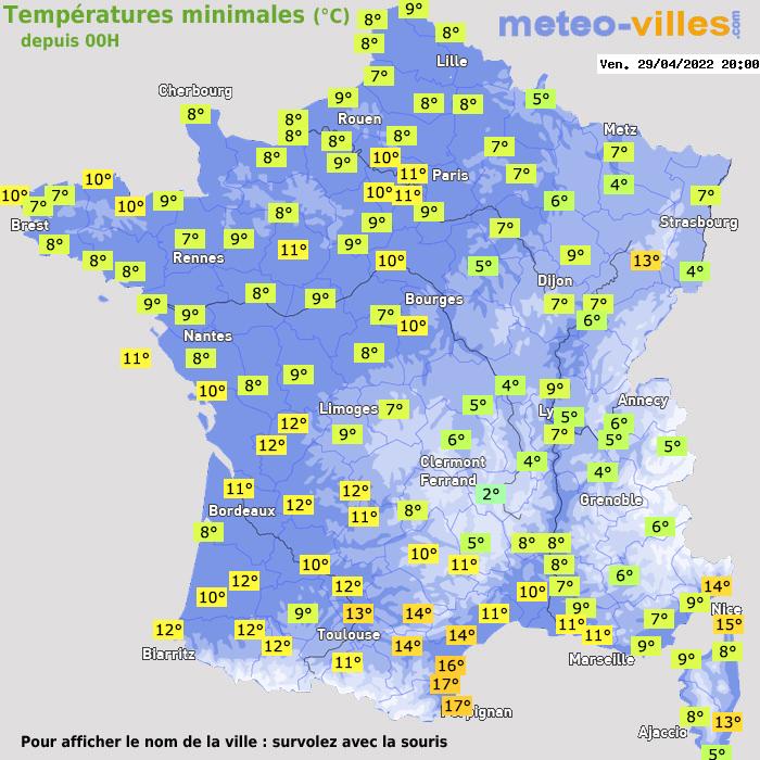Température minimum pour le 29/04/2022 à 1812